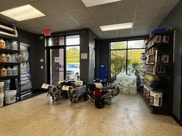 MVP Services South Raleigh showroom interior — Landa pressure washer equipment and parts at 142 Annaron Ct.